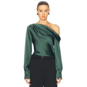 SIMKHAI Alice One Shoulder Top in Botanical Small New Womens Satin Blouse